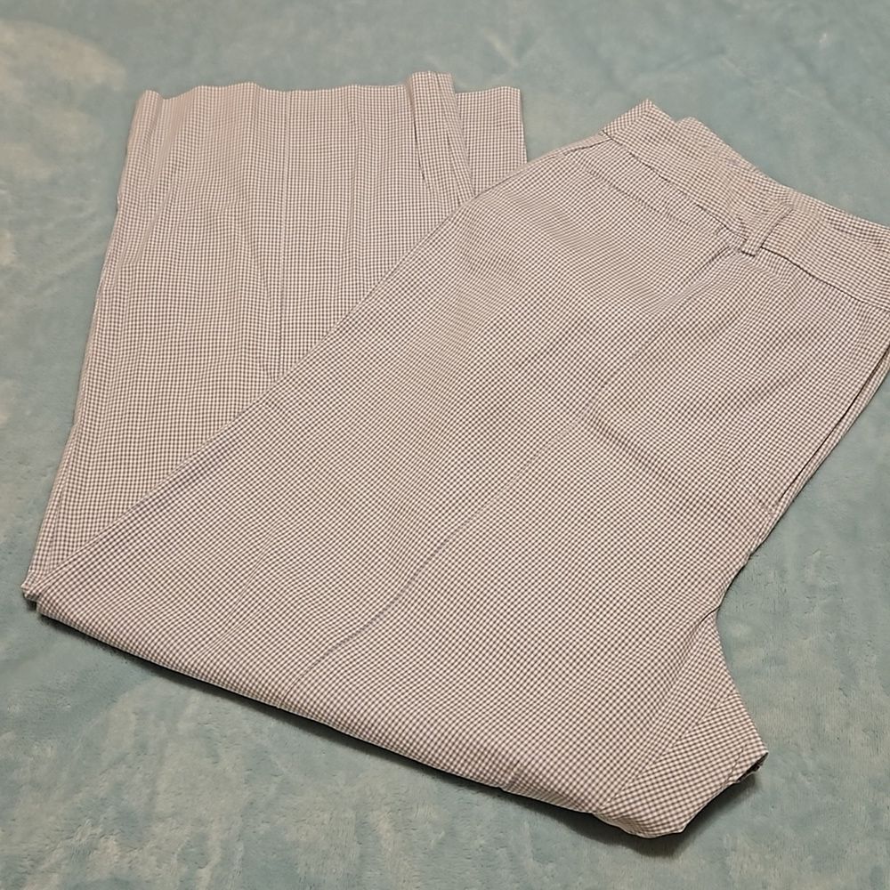 Casual Corner Stretch Light Blue Gingham Print Ankle Pant